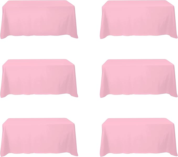 BRILLMAX 6 Pack Pink Tablecloths for 6 Foot Rectangle Tables 90 x 132 Inch - 6ft Rectangular Bulk Linen Polyester Fabric Washable Cloth Cover for Wedding Reception Banquet Birthday Party