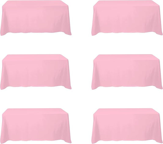 BRILLMAX 6 Pack Pink Tablecloths for 6 Foot Rectangle Tables 90 x 132 Inch - 6ft Rectangular Bulk Linen Polyester Fabric Washable Cloth Cover for Wedding Reception Banquet Birthday Party