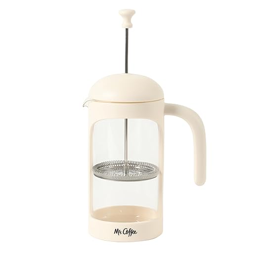 Mr. Coffee Retro Brew French Press Coffee Maker, 31-Ounce Glass Carafe with High Heat Resistant Durable Borasilicate Glass & Cream Frame and Plunger, Includes Coffee Scoop