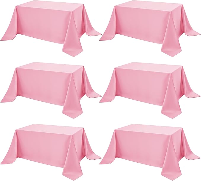 6-Pack Pink Tablecloths for Rectangle Tables, 90 x 132 Inches, Stain-Resistant Polyester Fabric for 8 Foot Tables - Washable Table Covers for Weddings, Banquets, Birthday Parties, Events