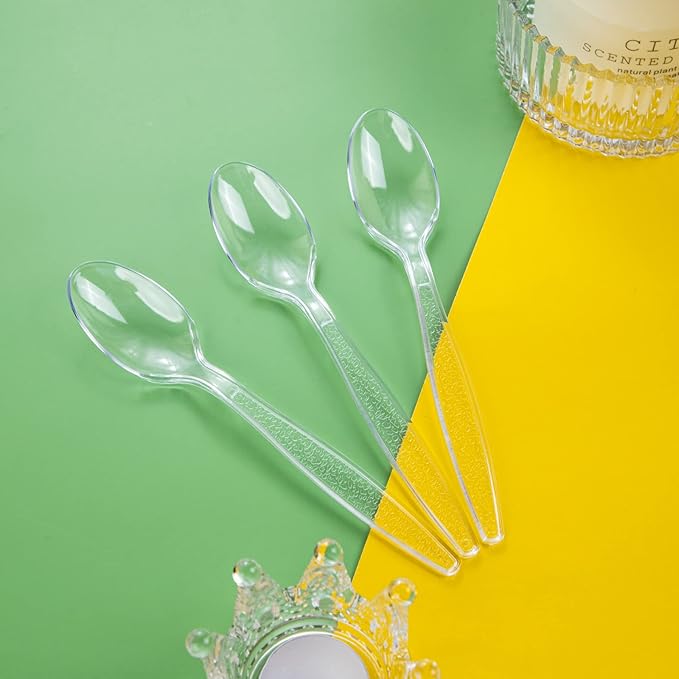 Ciaell 500PCS Clear Plastic Spoons - Heavy Duty Plastic Cutlery - 6.7inch Heavyweight and Disposable Clear Spoons for Parties Weddings Restaurant