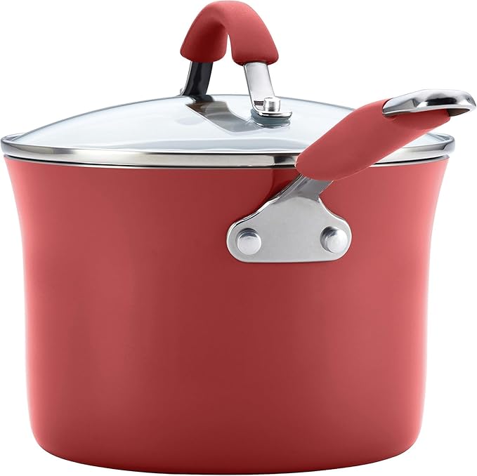 Rachael Ray Cucina Nonstick Cookware Pots and Pans Set, 12 Piece, Cranberry Red