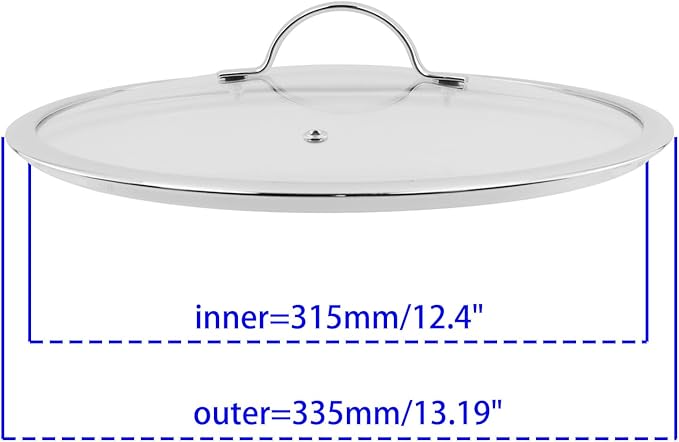 Woogim 12.5" Tempered Glass Lid with Steam Vent,Stainless Steel Handle,Dishwasher Safe&Oven Up to 480℉,Kitchen Round Pan Lid Universal Fit for Cast Iron Skillets,Frying Saute Pan,Cooking Pot