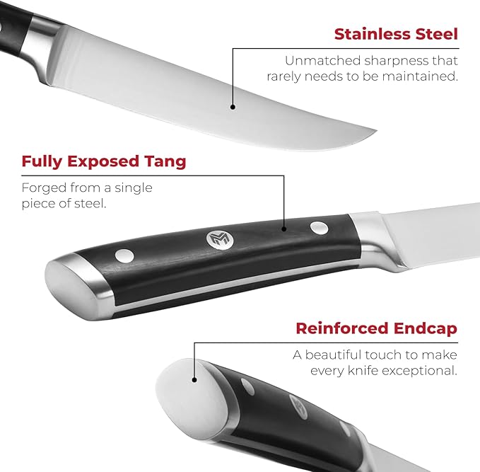 Master Maison 4-Piece 5" Ultra Premium Steak Knife Set | 4 German Non-Serrated Stainless Steel Kitchen Steak Knives + Storage Gift Box | Anti-Fatigue Ergonomic Full-Tang Triple-Riveted Handle (Black)