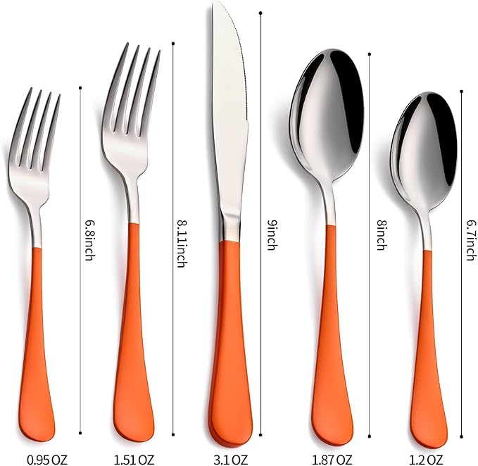 20-Pieces Orange Silverware Sets for 4,Orange Handle Stainless Steel Cutlery Set, Include Forks Spoons and Knives Set, Dishwasher Safe Utensil Sets for Home Restaurant