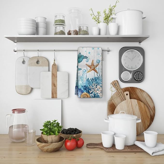 Sea Turtle Hand Towels Set of 2 Breathable Ocean Beach Hand Towels Highly Absorbent Tropical Coastal Bath Towels for Gym Hotel Decorative Summer Kitchen Towels 28.7x13.7 Inc