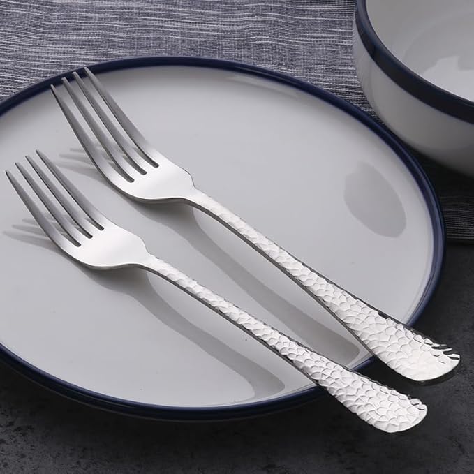 Buyer Star 12 Pieces Hammered Dinner Forks Set, 7.9 Inch Stainless Steel Forks,Table Forks,Flatware Forks, Mirror Finish & Dishwasher Safe,Use for Home,Kitchen or Restaurant (Silver)