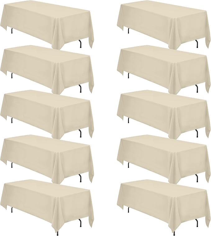 BRILLMAX 10 Pack Beige Tablecloths 70 x 120 Inch for 6ft or 8ft Rectangle Tables - Rectangular Bulk Linen Polyester Fabric Washable Cloth Cover for Wedding Reception Banquet Birthday Party