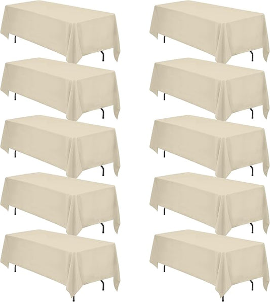 BRILLMAX 10 Pack Beige Tablecloths 70 x 120 Inch for 6ft or 8ft Rectangle Tables - Rectangular Bulk Linen Polyester Fabric Washable Cloth Cover for Wedding Reception Banquet Birthday Party