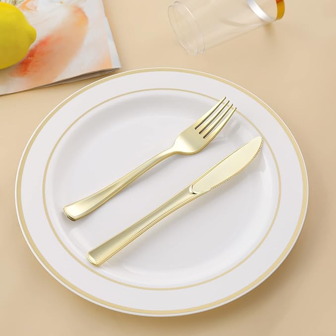 N9R 30PCS Gold Plastic Forks Disposable, Solid, Durable and Heavy Duty Plastic Forks Only, Gold Forks Disposable for Parties, Weddings and other Formal Events