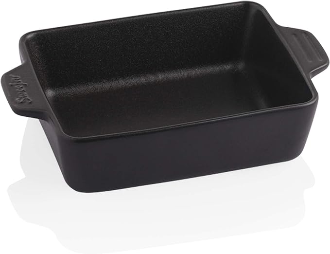 Sweejar Ceramic Baking Dish, Rectangular Small Baking Pan with Double Handles, 20 Oz for Cooking, Brownie, Kitchen, 6.5 x 4.9 x 1.8 Inches(Black)