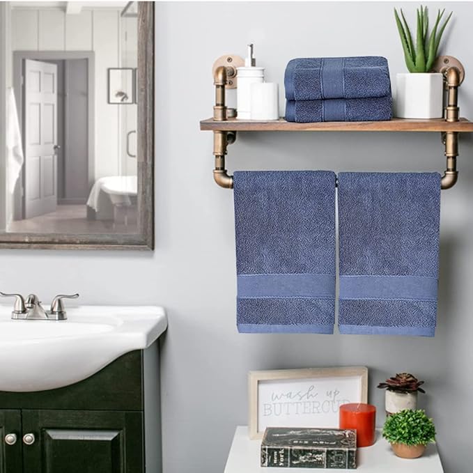 2 Pack Hand Towels for Bathroom- (14 x 30 Inch) 100% Cotton Hand Towel, Highly Absorbent and Quick Dry Face Washcloth, Home Soft Premium Towel for Hotel, Bath, Kitchen and Spa, Set of 2 (Blue)