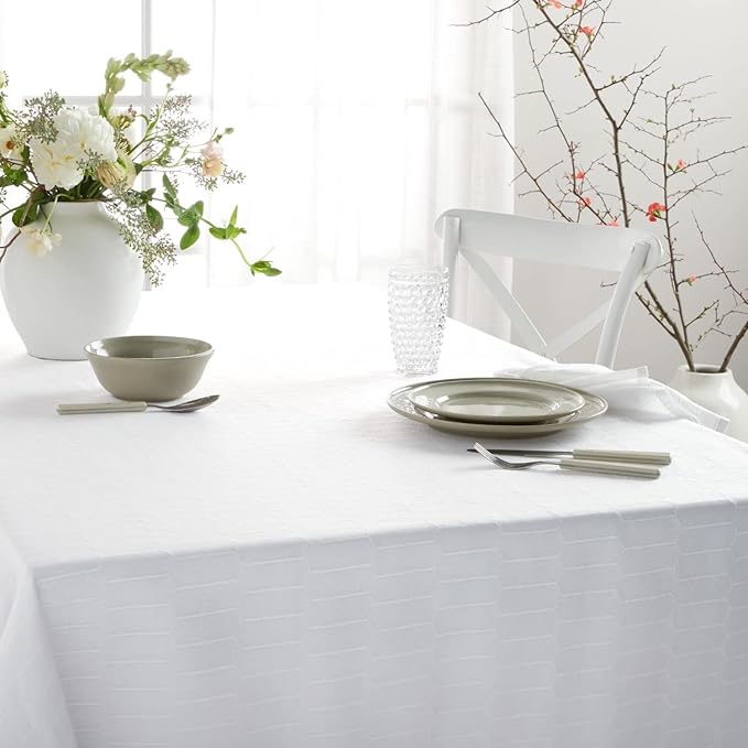 Martha Stewart Honeycomb Modern Farmhouse Polyester Cotton Rectangle Tablecloth, White, 60"x84"