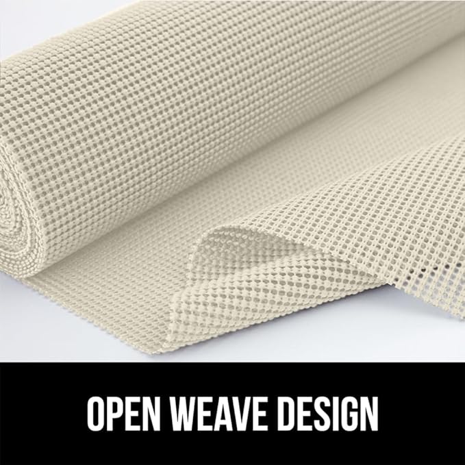 GORILLA GRIP powerGRIP Drawer Shelf and Cabinet Liner, Thick Strong Hold, Non-Adhesive Liners Protect Kitchen Cabinets and Cupboard, Bathroom Drawers, Easy Install, Breathable Mat, 17.5" x10', Cream