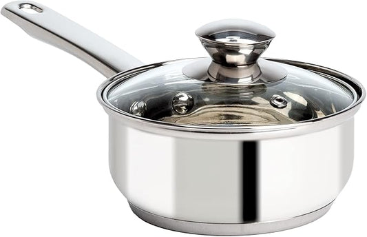 Ecolution Stainless Steel Sauce Pan, Encapsulated Induction Ready Cooking Pot with Glass Lid, Oven Safe, Dishwasher Safe Soup Pot, 1-Quart