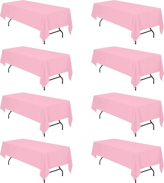 BRILLMAX 8 Pack Pink Tablecloths for 8 Foot Rectangle Tables 60 x 126 Inch - 8ft Rectangular Bulk Linen Polyester Fabric Washable Cloth Cover for Wedding Reception Banquet Birthday Party