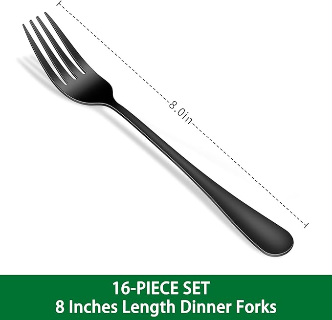 16-Piece 8 Inch Black Dinner Forks Set,Stainess Steel Table Forks,Durable Black Silverware Silverware Forks For Home,Restaurant