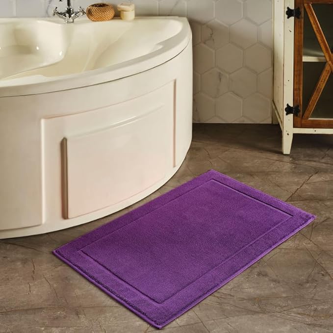 Hawmam Linen Purple Bath Mats, 21 x 34 inches, Pack of 2-100% Ring Spun Cotton,[Not a Bathroom Rug] Banded Design, Highly Absorbent, Machine Washable for Bathroom Floor Towel