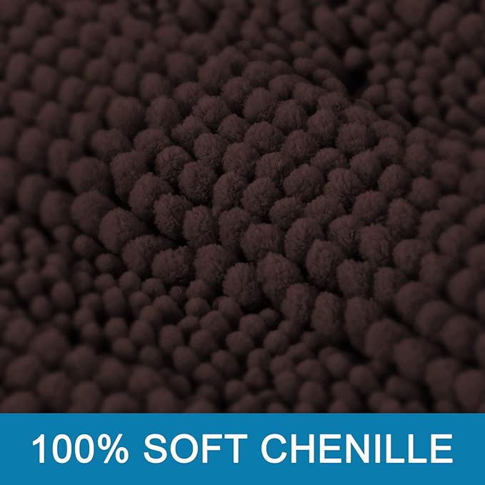 H.VERSAILTEX Bath Rugs for Bathroom Non Slip Bath Mats Extra Thick Chenille Striped Rug 20" x 32" Absorbent Non Skid Fluffy Soft Shaggy Washable Plush Mat for Indoor, Bath Room, Tub - Chocolate