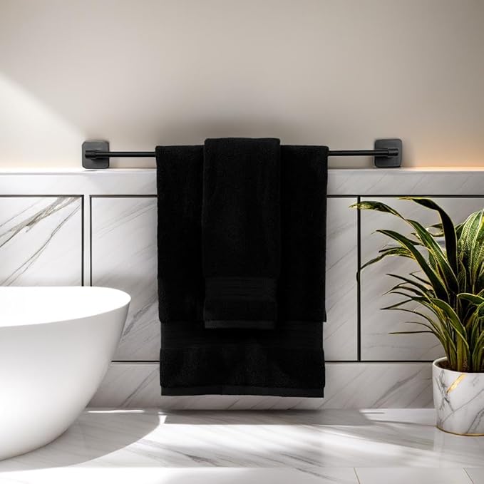 COZYART Black Bathroom Towel Sets 6Pcs 650 GSM 100% Cotton Bath Towel Set for Bathroom Super Absorbent Durable Luxury Set with 2 Bath Towels, 2 Hand Towels, 2 Washclothes