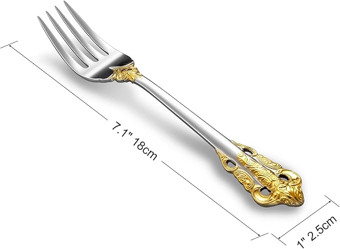 KEAWELL Luxury Salad Forks Dessert Forks Set, Set of 4, 18/10 Stainless Steel, 7 Inches, Dishwasher Safe, Mirror Polished, Silverware Fork Set (Gold Accent)