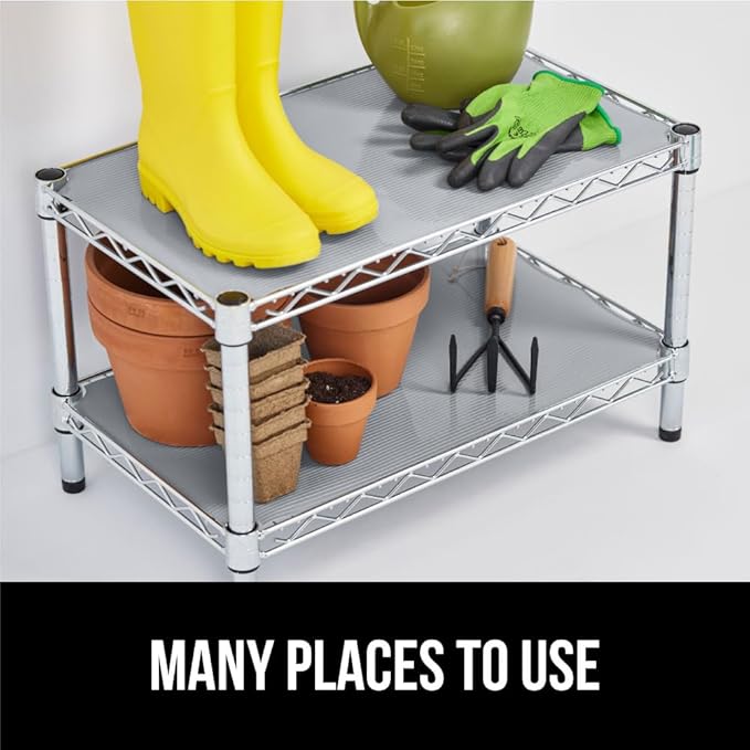 GORILLA GRIP DuraGuard Shelf Liner, Non-Adhesive Cabinet Liners for Kitchen Drawers, Shelves, Refrigerator, Pantry Storage, Bathroom Closet, Durable Waterproof BPA Free Ribbed Plastic, 20x10 Lt Gray