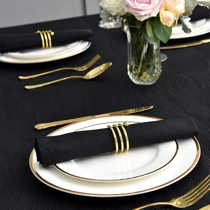 maxmill Jacquard Cloth Napkins 20 x 20 Inch Swirl Pattern 4 Packs Solid Washable Polyester Comfortable for Restaurant Family Dinners Weddings Parties and Banquets Black