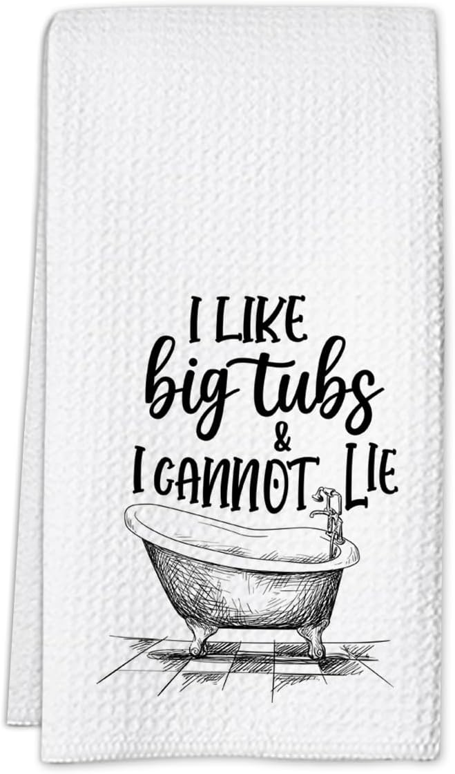 Funny Bathroom Hand Towels, I Like Big Tubs and I Cannot Lie, 16x24 Waffle Weave Hand Towels for Bathroom Decor Guest Bath, Hilarious Gifts for Women Men