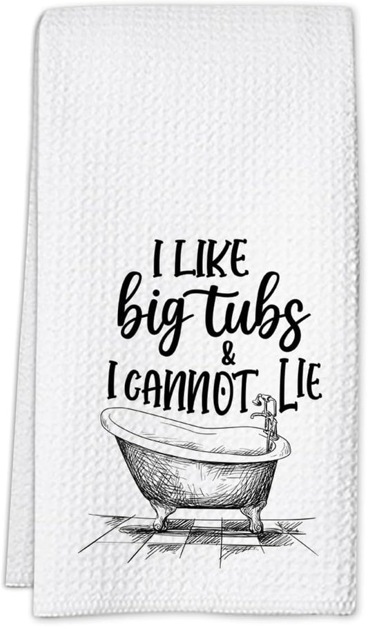 Funny Bathroom Hand Towels, I Like Big Tubs and I Cannot Lie, 16x24 Waffle Weave Hand Towels for Bathroom Decor Guest Bath, Hilarious Gifts for Women Men