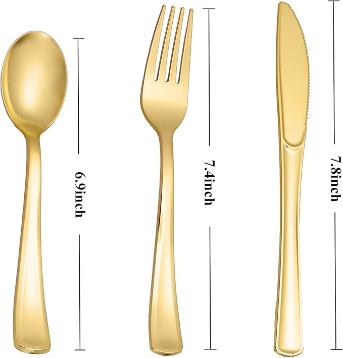 N9R 200PCS Plastic Silverware Set, Heavy Duty Spoons and Forks Silver Plastic Cutlery Including 100pcs Forks, 50pcs Spoons, 50pcs Knives, Disposable Silverware for Party,Wedding, and Everyday Use