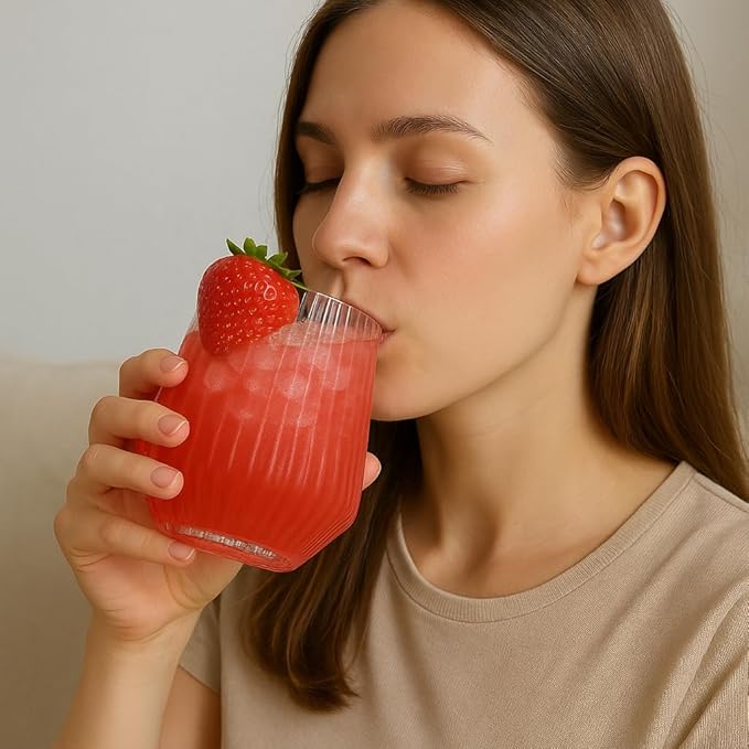 40 count Origami Ripple Unbreakable Stemless Plastic Wine Champagne Whiskey Glasses Elegant Durable Disposable Indoor Outdoor Ideal for Home, Office, Bars, Wedding, Ribbed 12 Ounce Cups (Clear)