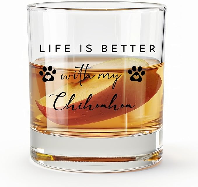 Chihuahua Gifts Whiskey Glasses 10 oz, Dog Mom Dad Lovers Owners Gifts, Funny Chihuahua Old Fashioned Rocks Glasses Cup for Women Men Drinking Scotch Bourbon Liquor