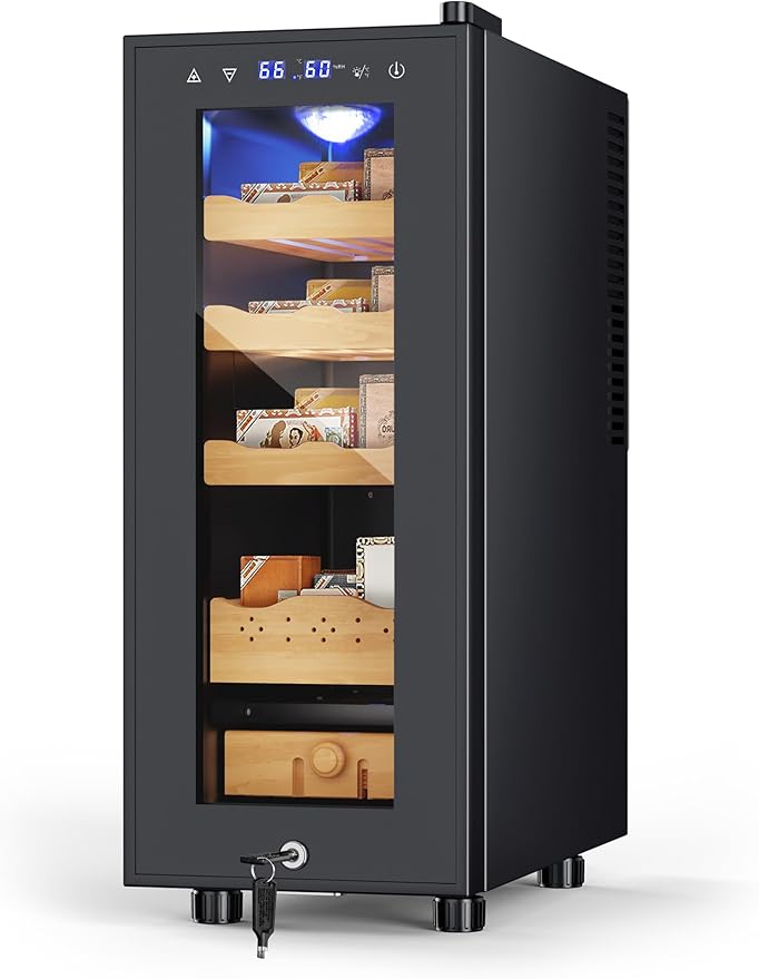 35L Electric Humidor,Digital LED Screen,Smart Temp & Humidity Control (59-72°F, 55-65% RH),250 Counts Capacity,Safety Lock,Thermostatic Cooler Gift for Men