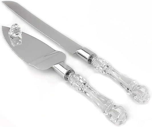 Adorox Elegant Cake Knife and Server Set Stainless Steel with Crystal Handle - Perfect for Weddings Anniversaries,and Special Celebrations (Sliver)