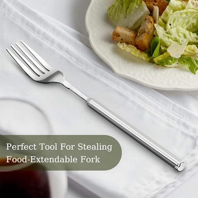 Extendable Fork - 8.7 to 25.4 Inch Long, Telescopic & Retractable for BBQ, Dinner, Fruit & Dessert - Sturdy Stainless Steel (2 Pcs)
