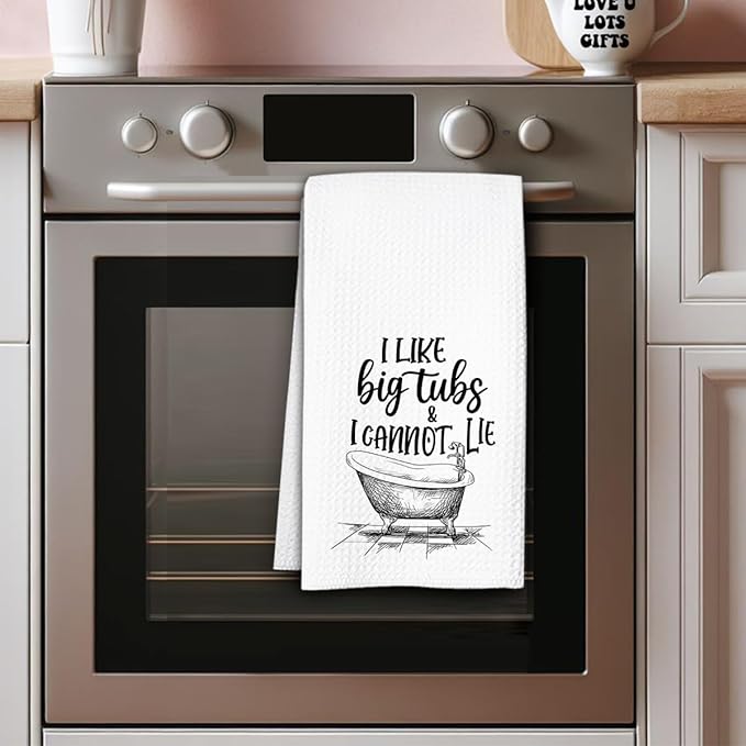 Funny Bathroom Hand Towels, I Like Big Tubs and I Cannot Lie, 16x24 Waffle Weave Hand Towels for Bathroom Decor Guest Bath, Hilarious Gifts for Women Men