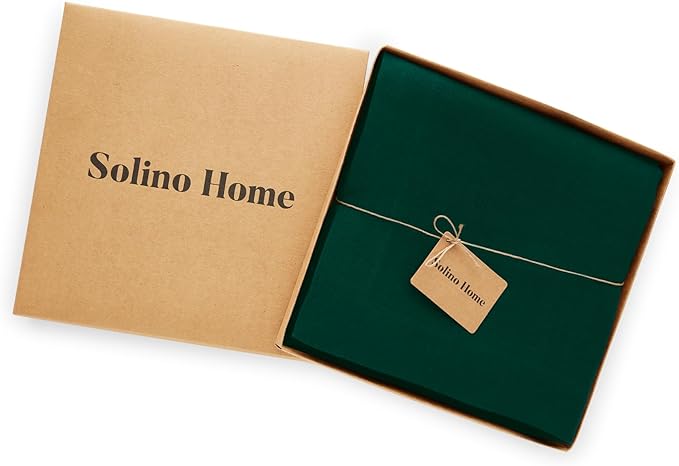 Solino Home Green Linen Tablecloth 70 x 132 Inch - 100% Pure Linen Table Cloth for Rectangle Tables - Sonoma, Machine Washable Tablecloth for Winter, New Year