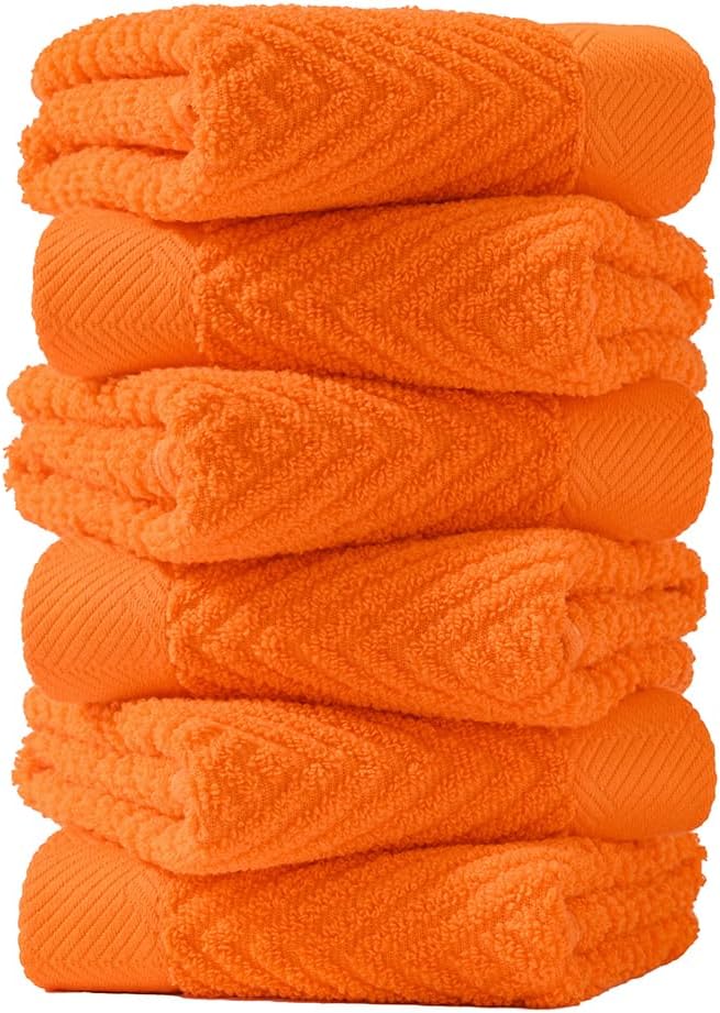 sense gnosis Super Soft Orange Washcloths Terry Striped Weave Pattern Ultra Absorbent 100% Cotton Washcloth for Home Bathroom Kitchen 13 X 13 Inch, 6 Pieces