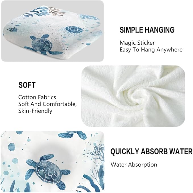 Sea Turtle Hand Towels Set of 2 Breathable Ocean Beach Hand Towels Marine Life Coastal Bath Towels for Gym Hotel Decorative Summer Kitchen Towels 28.7x13.7 Inch