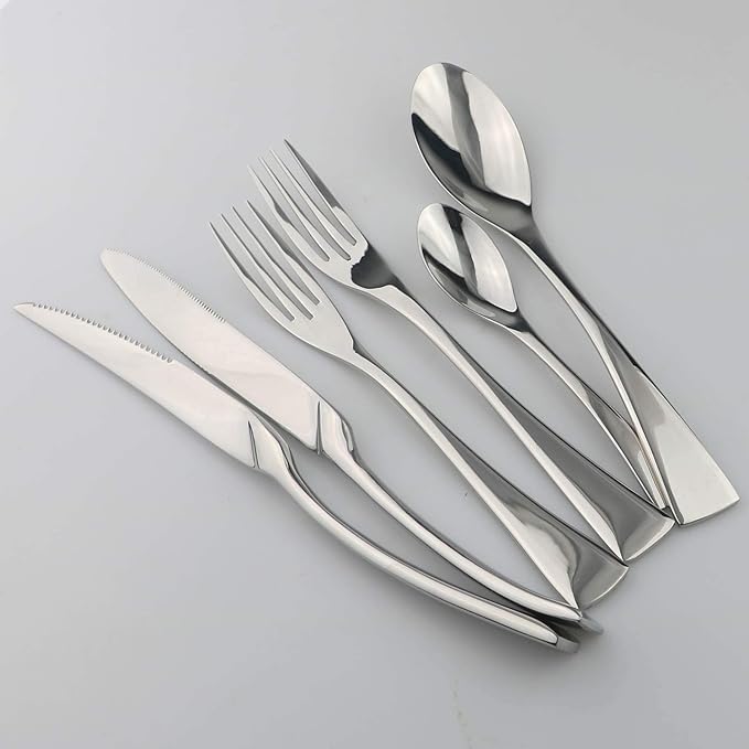 18/10 Stainless Steel Flatware Set, Serrated Steak Knife, Mirror Polishing Silver, Service for 1