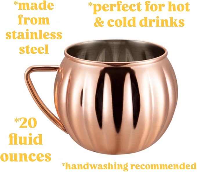 set of two stainless steel copper pumpkin fall moscow mule mug