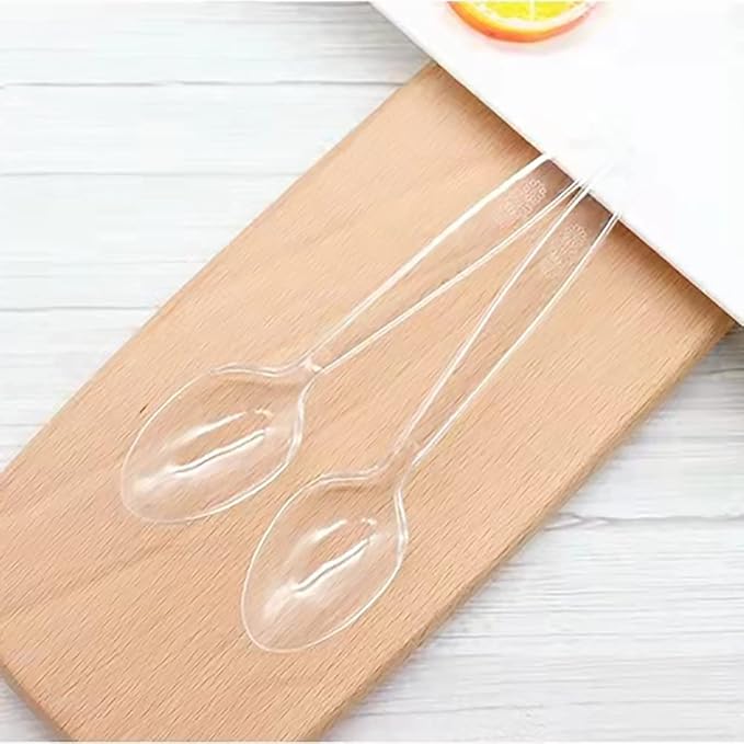 200 Count Clear Plastic Spoons, Heavy Weight Disposable Spoons Cutlery Plastic Utensils, Clear PlasticSilverware Bulk