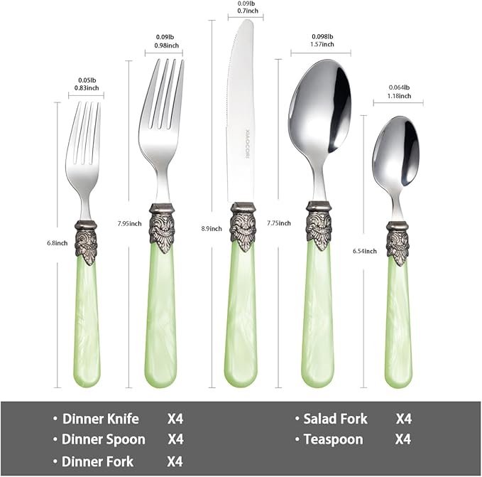 20 Pieces 18/10 Stainless Steel Elegant Silverware Set for 4,Vintage Flatware Set,Dishwasher Safe (20, Green)