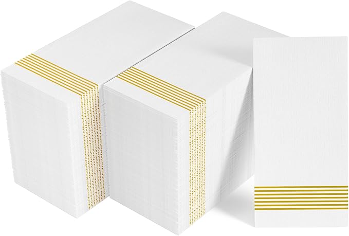 LITOPAK 200 Pack Paper Hand Towels for Bathroom, Striped Gold Paper Napkins Disposable, and Guest Towels Disposable for Bathrooms, Party, Wedding or Events