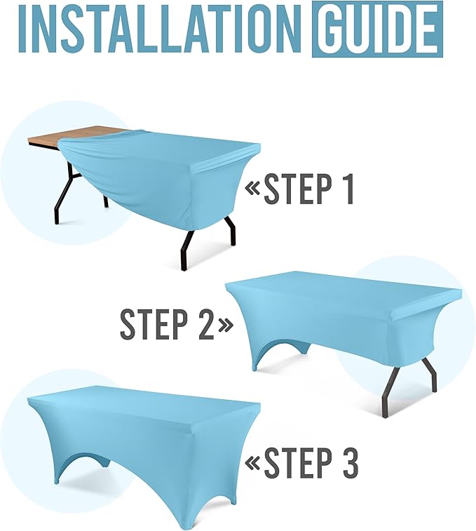 Utopia Kitchen 6FT Spandex Tablecloth [1 Pack, Blue Mist] 200 GSM Stretch, Fitted, Washable and Wrinkle Resistant Table Cloth Rectangle Cover for Trade Shows, Wedding, Parties [72Lx30Wx30H Inch]