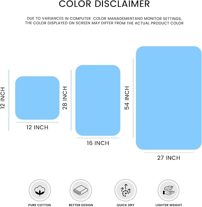 Sky Blue Towel Set, Pack of 6 – 100% Ringspun Cotton, Soft, Quick-Dry & Highly Absorbent | 2 Bath Towels, 2 Hand Towels & 2 Face Towels for Bathroom & Guest Use