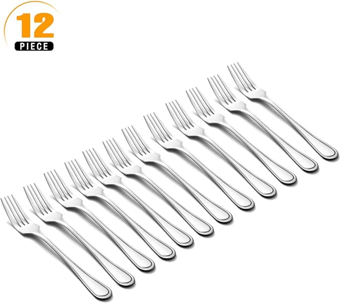 Snamonkia Set of 12 Dinner Forks Stainless Steel, 8 Inches, 18/0 Large Table Forks for Salad Steak Spaghetti