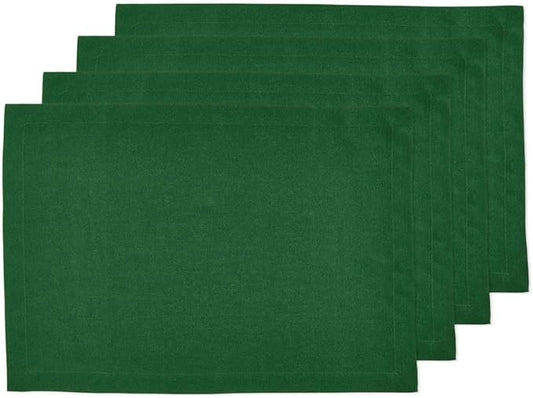 Solino Home Linen Cloth Placemats Set of 4 - 100% Pure Linen Pine Green Placemats 14 x 19 Inch for New Year - Fete