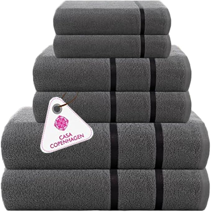 CASA COPENHAGEN Eternal 6 Pieces Towel Set- Pine Grey, 500 GSM 2 Bath Towel 2 Hand Towel 2 Washcloth, Designed in Denmark Made of Soft Egyptian Cotton for Bathroom, Kitchen & Shower