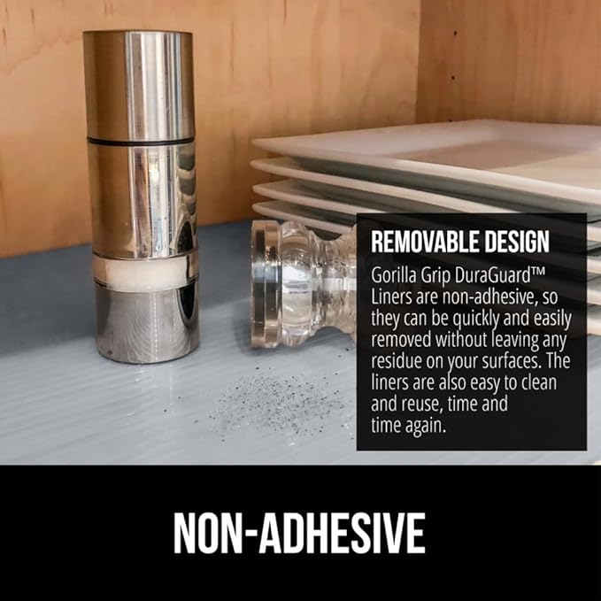 GORILLA GRIP DuraGuard Shelf Liner, 17.5x20 Non-Adhesive Cabinet Liners for Kitchen Drawers, Shelves, Refrigerator, Pantry Storage, Bathroom Closet, Durable Waterproof BPA Free Ribbed Plastic, Gray